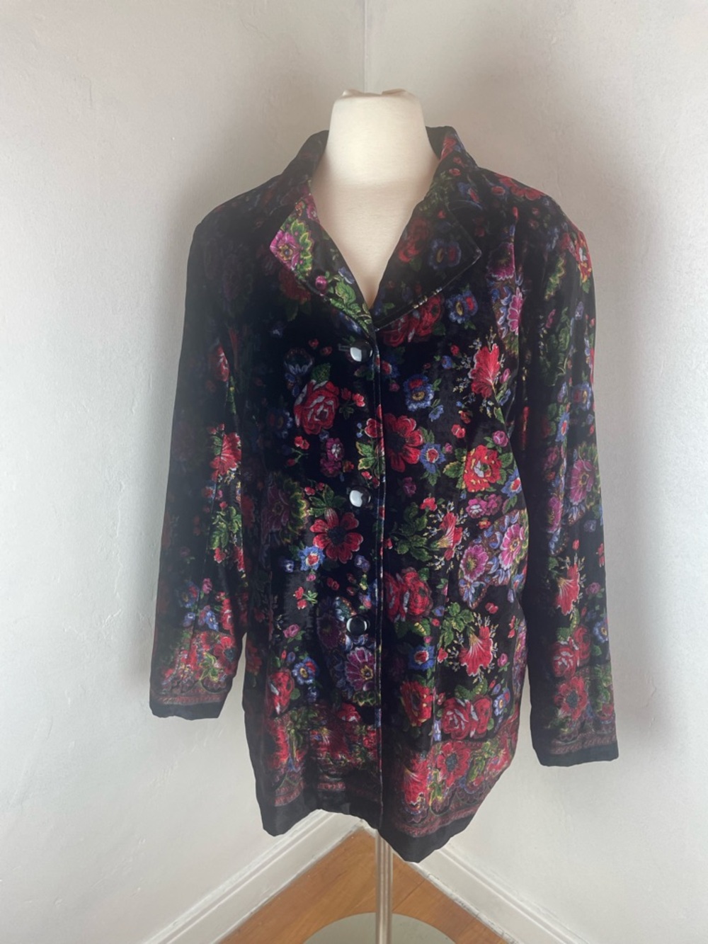 Coldwater Creek Black Floral Velvet Blazer
